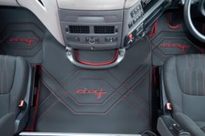 TRUCK ECO LEATHER FLOOR SET-BLACK/ RED Suitable for DAF XF 106 AUTOMATIC 2018-22