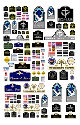 1:148 N scale model car funeral home cemetery morgue coroner signs