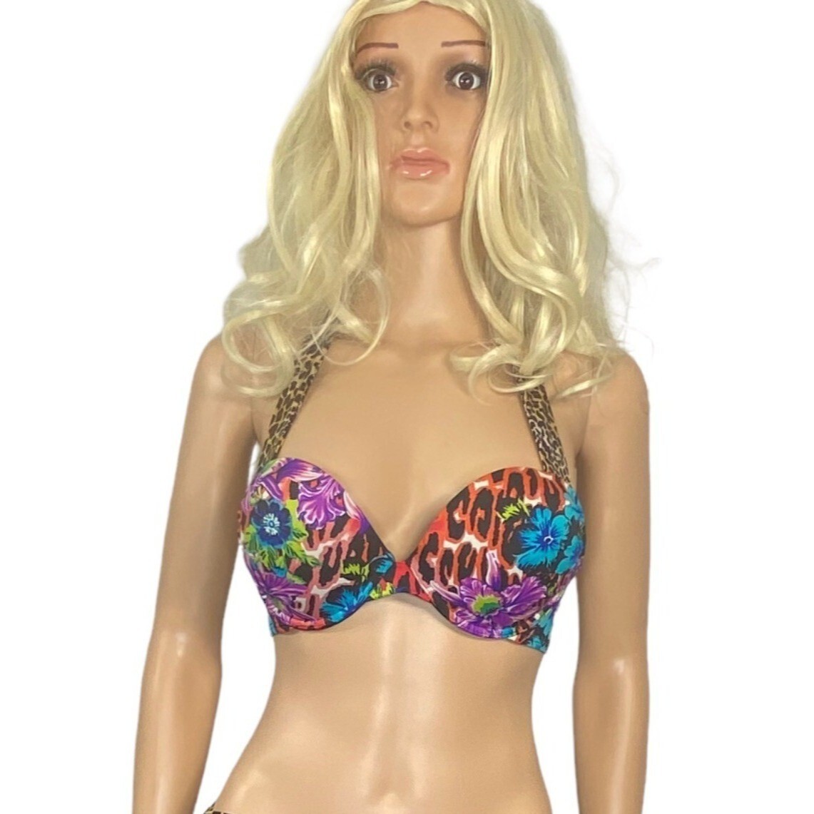 Victoria's Secret Floral Leopard Skull Bombshell Bikini Set 34B M Rare Add 2 cup image 5