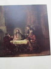 Vintage Rembrandt Print Christ at Emmaus 52522