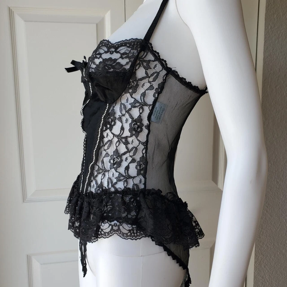 Body Lencería Transparente Nan Flower Vintage Nylon Negro Encaje Foto 2 de 4