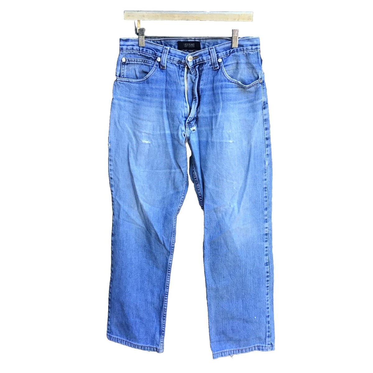 Vintage versace jeans couture blue denim wide leg baggy pants mens