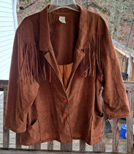 Vintage Women's Fringed Western Cinnamon Shoulder Pad Blazer USA Size-"READ"