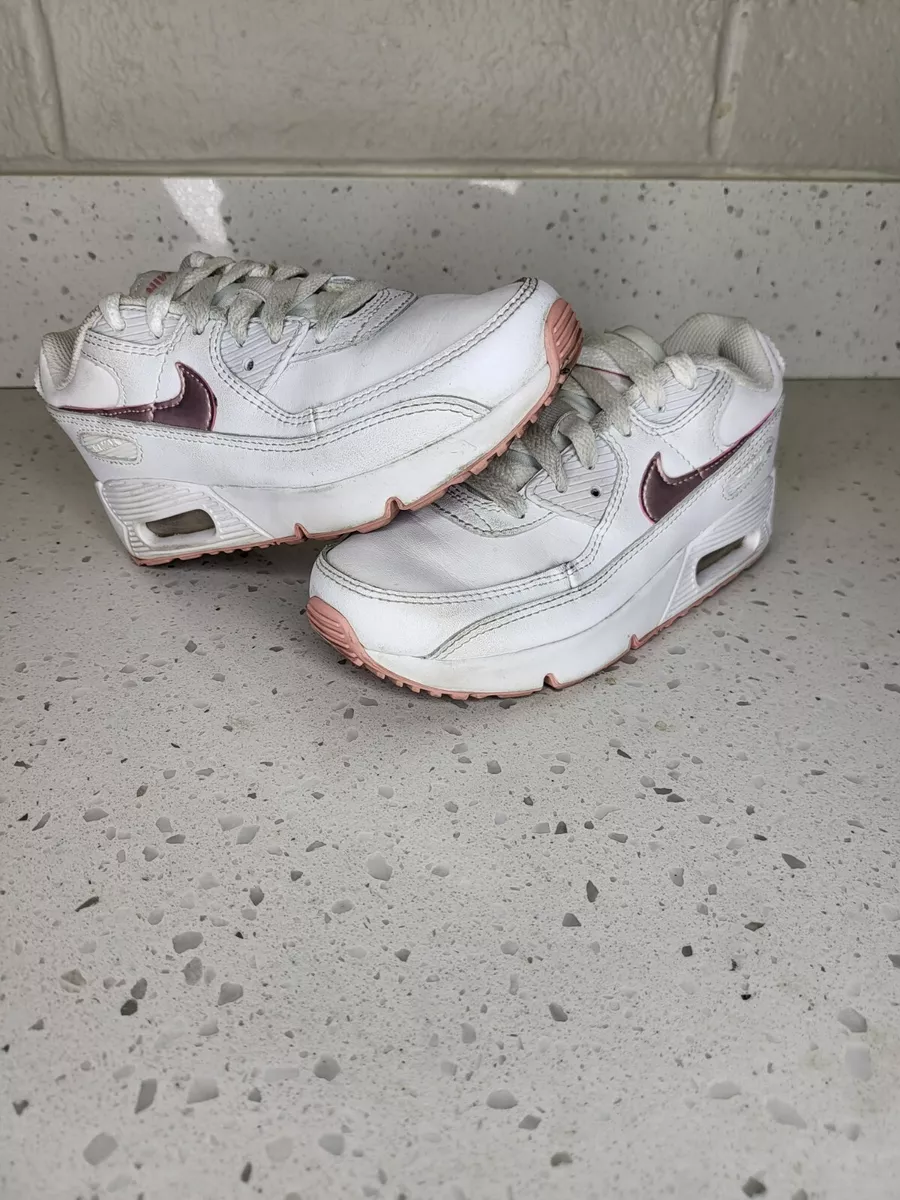 Nike Air Max 90 Leather Sneakers White Pink Glaze Size 1y CD6867 115
