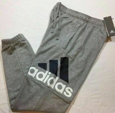 ADIDAS FRENCH TERRY LOGO TRAINING PANTS - Men's XL Gray/Navy/White NWT