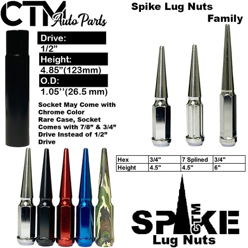 32Pc 4.5" TALL CHROME M14x2 SPIKE LUG NUT+KEY FIT EXCURSION F250/F350 DUALLY - Picture 2 of 2