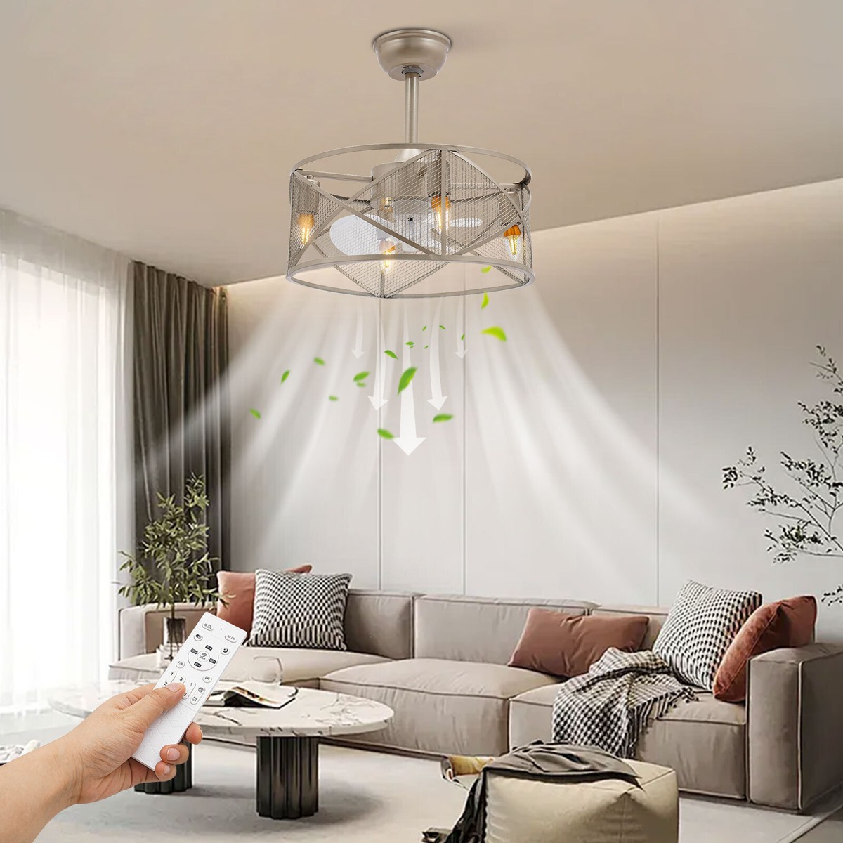 18inch 6 Speeds Ceiling Fan with Lights 4*E26 Chandelier w/ Remote
