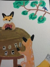 G.A.Titan Acrylic Painting IMPRESSIONISM  Fox and Whimsical Animals Card Table 