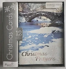 12 Christmas Cards Winter Scene W/ Scripture Moments To Treasure By Papercraft