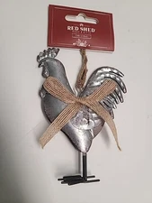 Red Shed Metal Chicken Christmas Ornament Black Feet