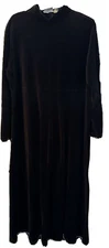 Strawbridge & Clothier Velour High Neck Dress, Size L, Black, Vintage