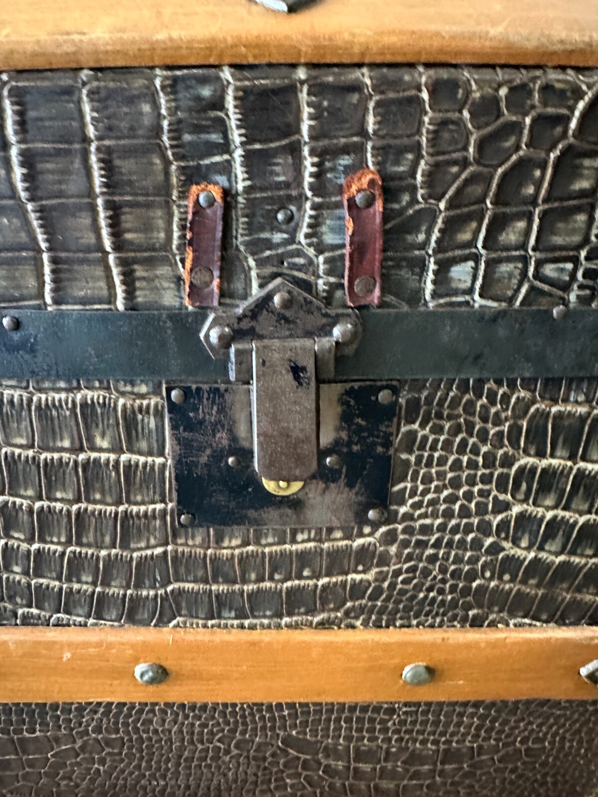 Antique Victorian Domed Steamer Trunk Alligator embossed 1880 Pirate chest