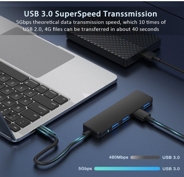 4-Port USB 3.0 Hub for Laptop, PC, Xbox - High-Speed Data Transfer & Expansion