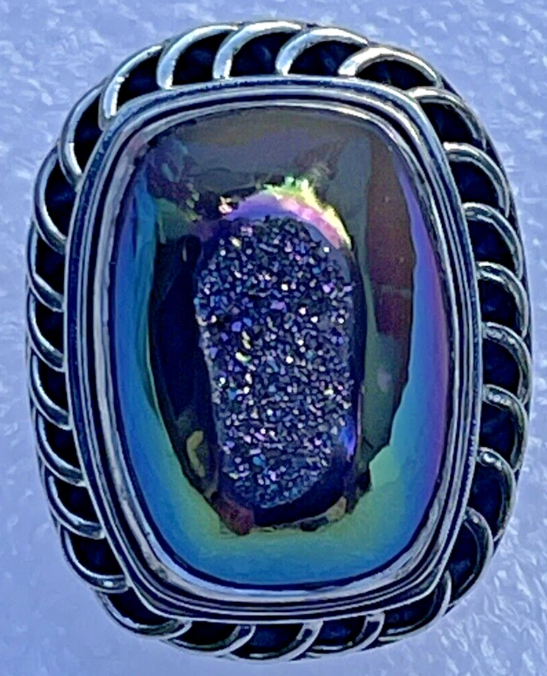 Peacock PJC Drusy Quartz Ring Gem Essence Sterling Silver Braiding Size 6 - Image 2 of 4