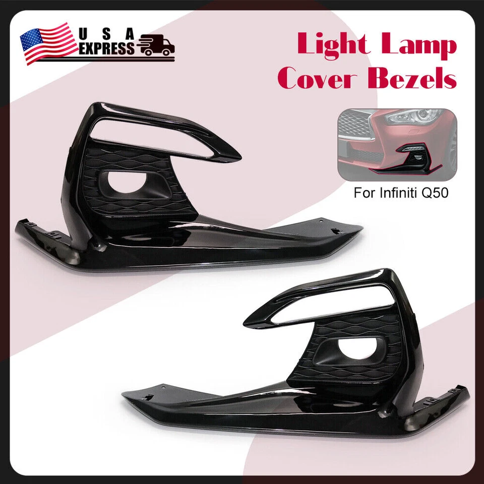 Cubierta de bisel de luz antiniebla para parachoques delantero negro brillante para Infiniti Q50 Sport 2018-2021 Foto 3 de 4