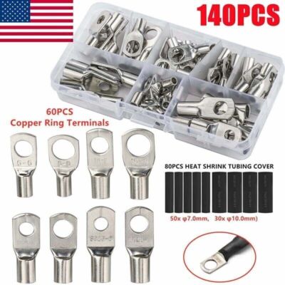 Cable Lugs Copper Ring Crimp Terminal/Plier Car Battery Wire Connectors 1-140PCS