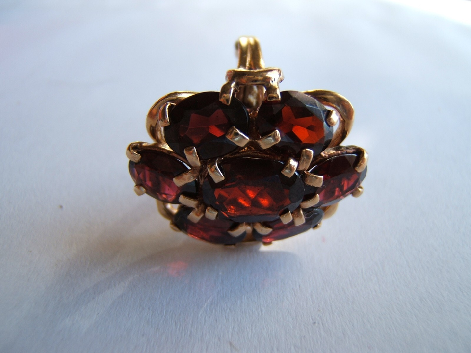 VTG 14K BLOOD RED GARNET COCKTAIL CLUSTER FILIGREE 11.2 CTS 9.9 GRAMS ...