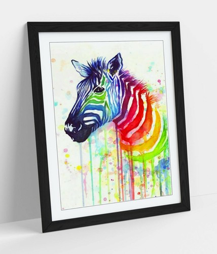 RAINBOW ZEBRA -DEEP FRAMED CANVAS WALL SPLASH ART PICTURE PAPER PRINT- RED BLUE - Picture 11 of 14