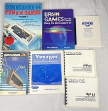 Lot Of 7 Vtg Commodore 64, Brain Games, Voyager, Calc 64 User Guide And Manuals