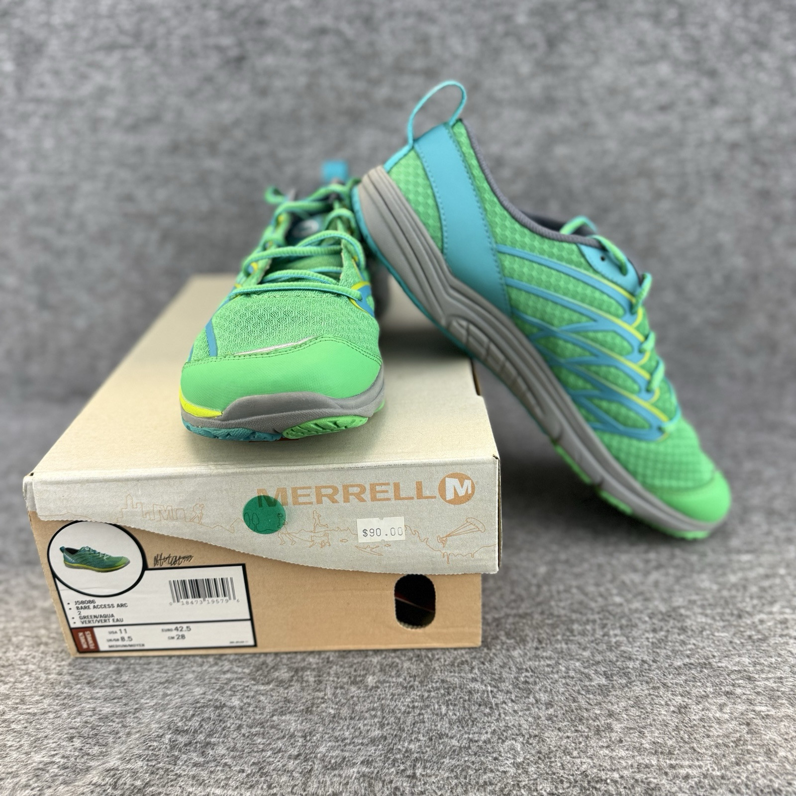 Scarpe da corsa Merrell Bare Access Arc 2 donna taglia 11 verde acqua a piedi nudi J58086