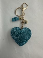 Blue Heart Rhinestone Bag Charm Crystal Keychain Purse Charm Tassel