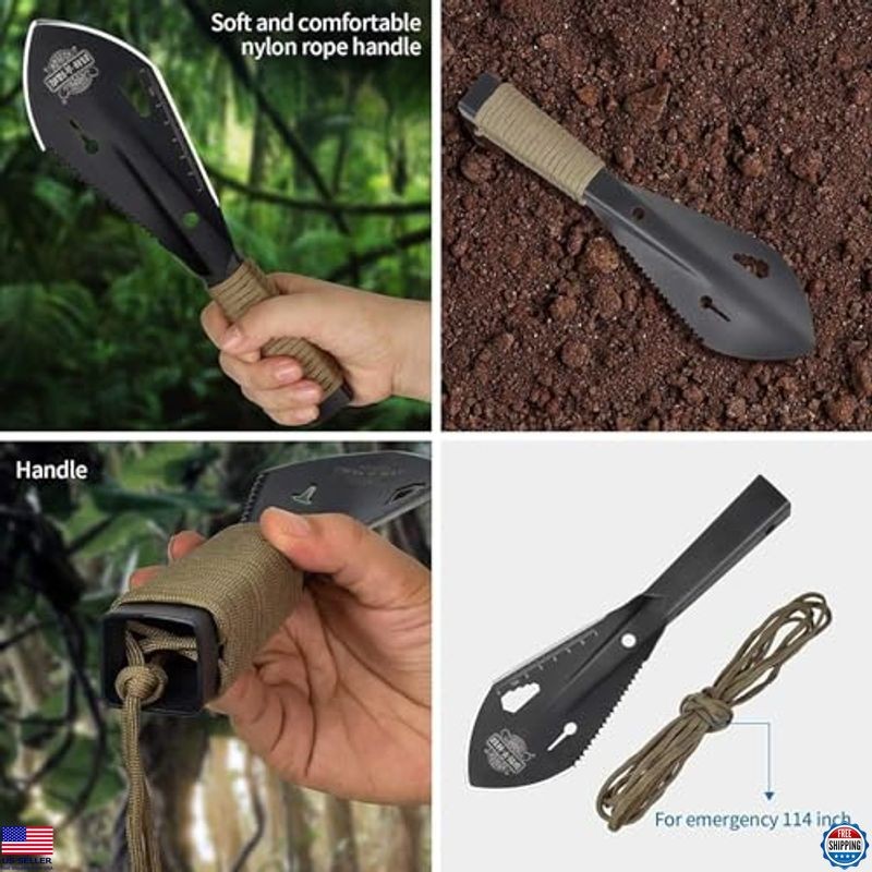 Backpacking Shovel & Camping Trowel Set – Serrated Edge, Hex Wrench, Ruler, Bag