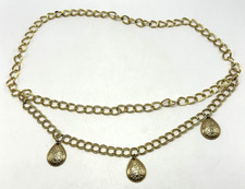 Vtg Chain Belt 80s Disco Era Gold Tone Dangle Charms Metal Layered Clubwear 33"