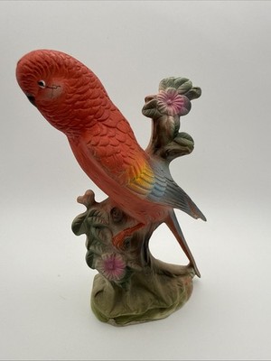 Japan Ceramic Parakeet Figurine Multicolor Red Vtg  5 1/2'' T Hand Painted