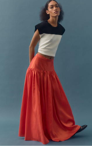 Anthropologie Hutch Maxi Skirt Women Orange Drop Waist Preppy Boho Retro XS NWT