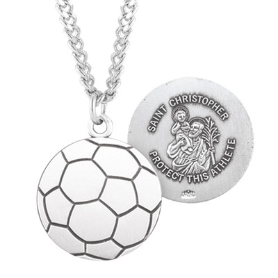 .925 Saint Christopher Sterling Silver Soccer Athlete Medal Pendant Necklace