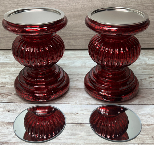 Mercury Glass Pillar Candle Pedestal Holders with Lights Set of 2 ...