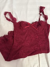 Handmade Red Lace Full Slip XS Petites Adjustable Straps Bow Accent