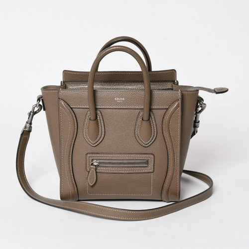 CELINE Luggage Nano Shopper Me Suri Shoulder Bag Calfskin Beige Unisex #WSB8541