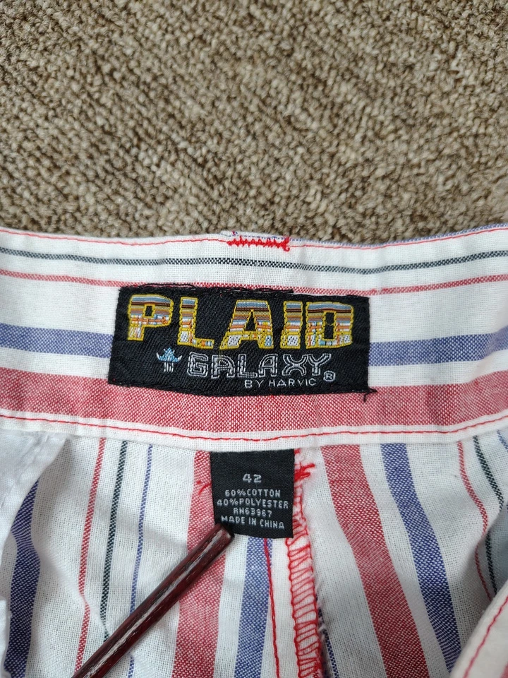 Pantalón Corto Vintage PLAID GALAXY HARVIC Para Hombre 42 Rayas Mezcla Algodón Carga Largo Y2K Foto 2 de 4