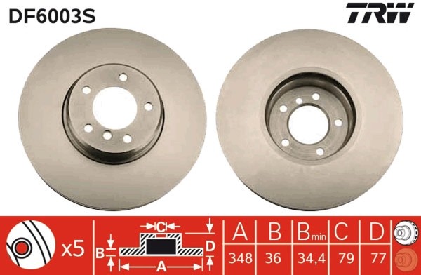 2X Bremsscheibe TRW Single DF6003S FüR BMW E61 E64 E60 E63 5Er Touring 6Er 535-image