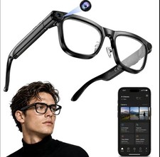 AI Smart Glasses Black Frame w/ Camera, Bluetooth, App Control