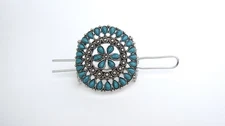 Turquoise blue and silver metal tribal hair slide clip barrette