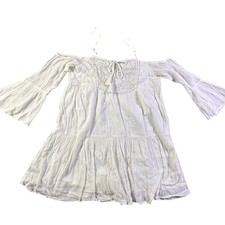 American Eagle Off Shoulder Bell Sleeve Dress White Crochet Bohemian