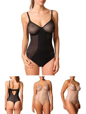 Gossard Glossies Body Plunge Bodysuit Sheer Seamless Tanga Dessous Unterwäsche
