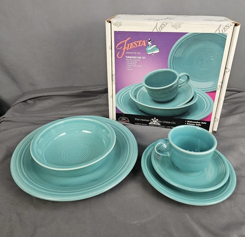 Fiesta 5-Piece Place Setting Turquoise Dinnerware New in Box USA Homer Laughlin