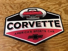 Chevrolet Chevy Corvette America's Sports Car  Embossed Metal Sign 16" x 11"