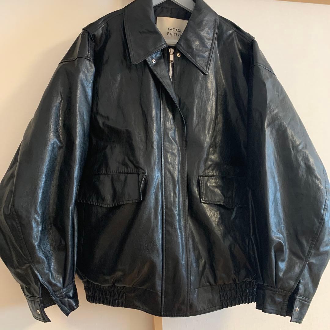 FACADE PATTERN Black Leather Oversized Blouson wi… - image 1