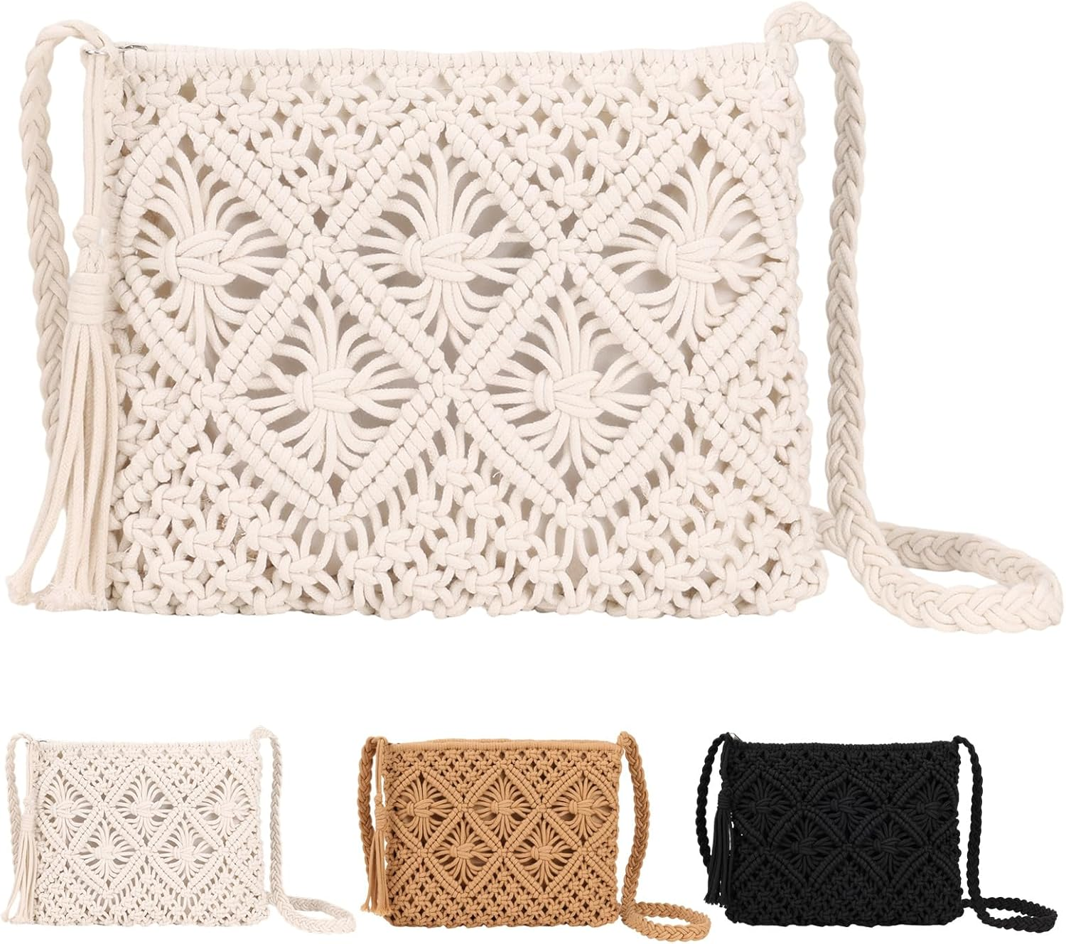 Straw Crossbody Bag for Women Bohemian Shoulder Bag Woven Crochet Purse for Summ