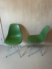 Pair Of Genuine Vitra Eames Plastic Side Chairs In Green