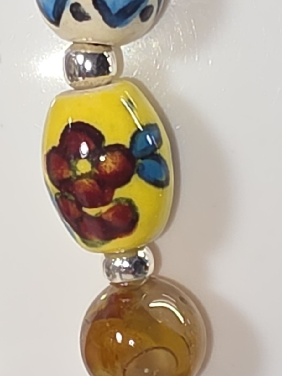 #2581,  VENETIAN MILLEFIORI ART MURANO GLASS BEAD STATEMENT NECKLACE, 22"IN View 2