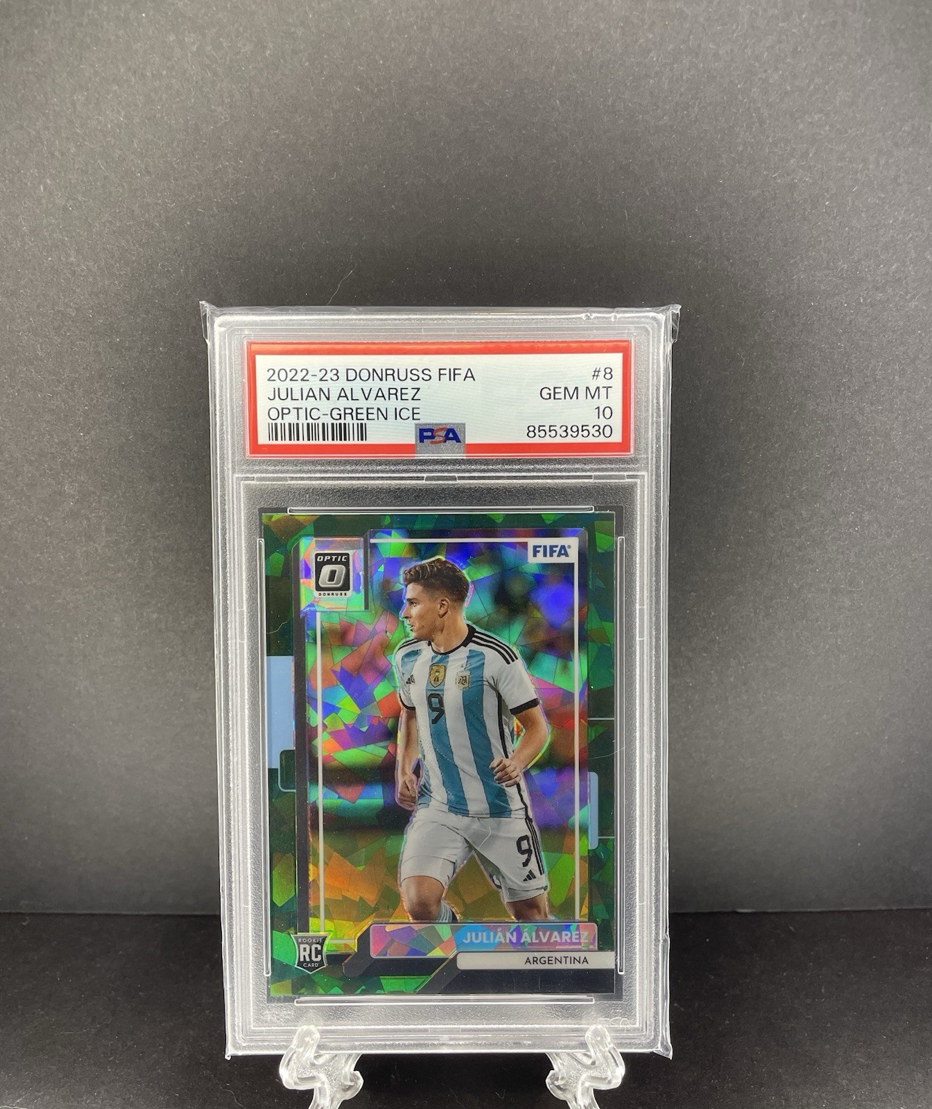 2022 DONRUSS FIFA JULIAN ALVAREZ OPTIC GREEN ICE RC ROOKIE SP #8 PSA 10