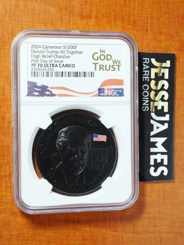 2024 CAMEROON PROOF SILVER OBSIDIAN DONALD TRUMP NGC PF70 HR FDI 1 OZ .999