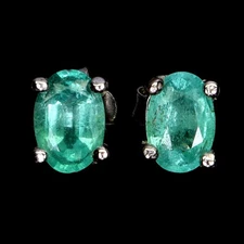 925 Sterling Silver Earrings Oval Emerald 6x4mm Natural Gemstone Jewelry