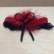 Victorias Secret Vintage Leg Garter Black Red Stretch OS Feather Lace Bow