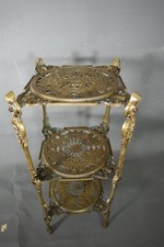 Antique Ornate French Style Pedestal Accent Table Stand 3 Tier Hollywood Regency